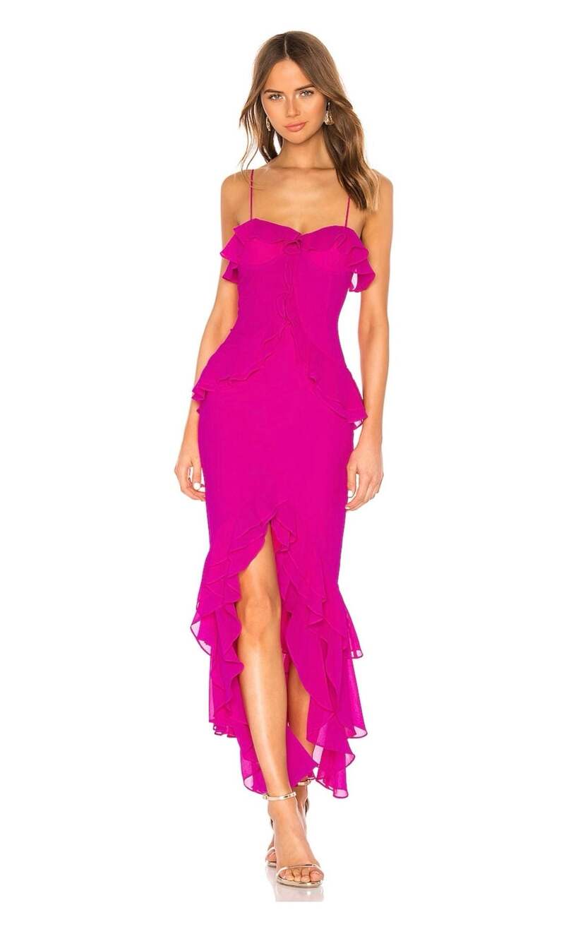 Lovers + Friends NWT Melissa Magenta Ruffle Gown REVOLVE Size M
